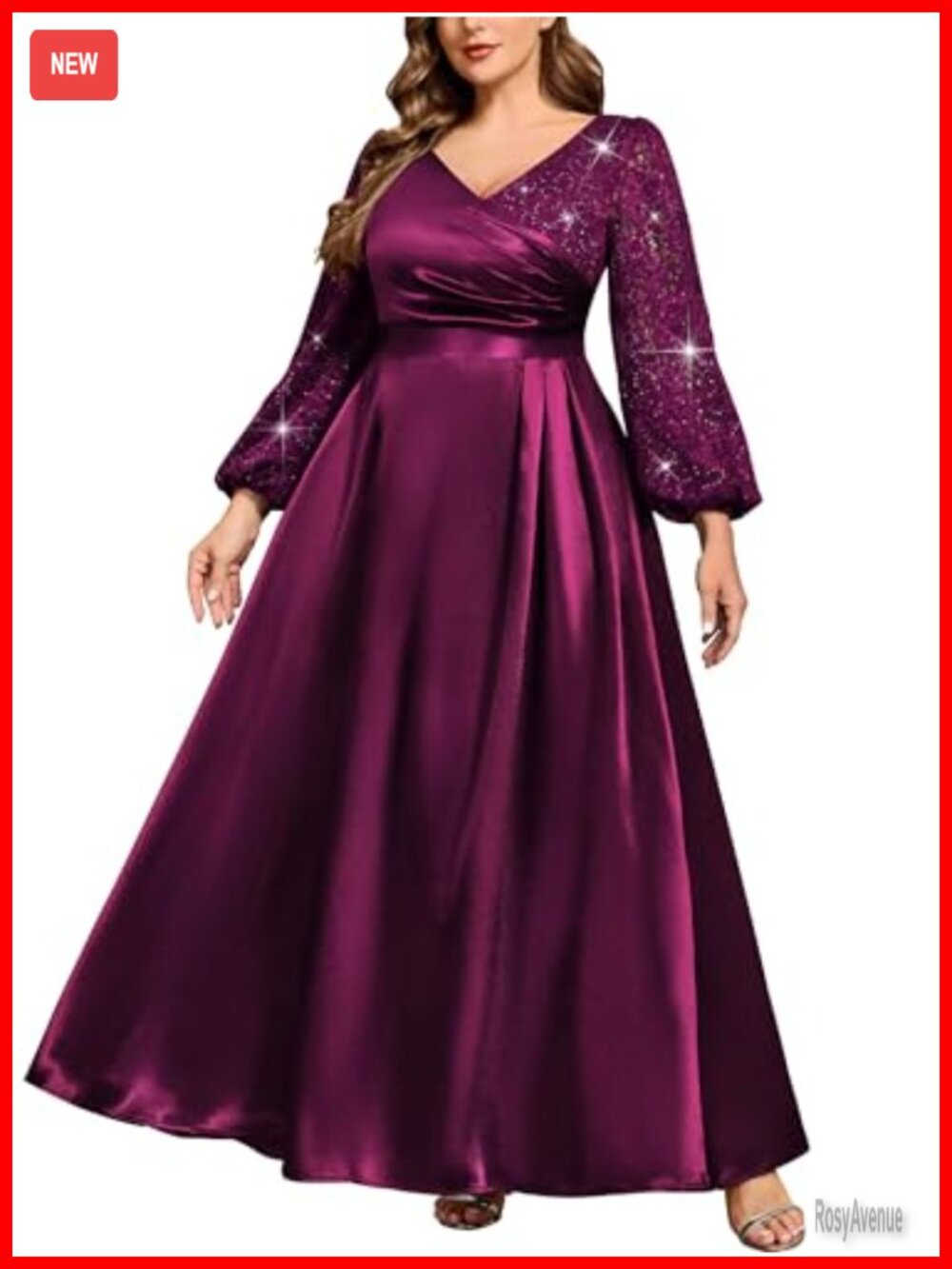 Plus Size Formal Evening Gown Sequin Lace Wedding Guest Dress